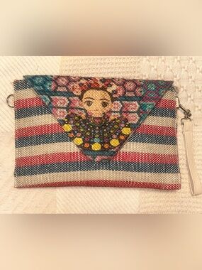 🤩 Frida Kahlo Woven Envelope Clutch - Boho Folk Art Striped Bag
